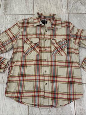 Brixton Flannel Button Up Shirt Mens Medium Brown Plaid Flannel Long Sleeve
